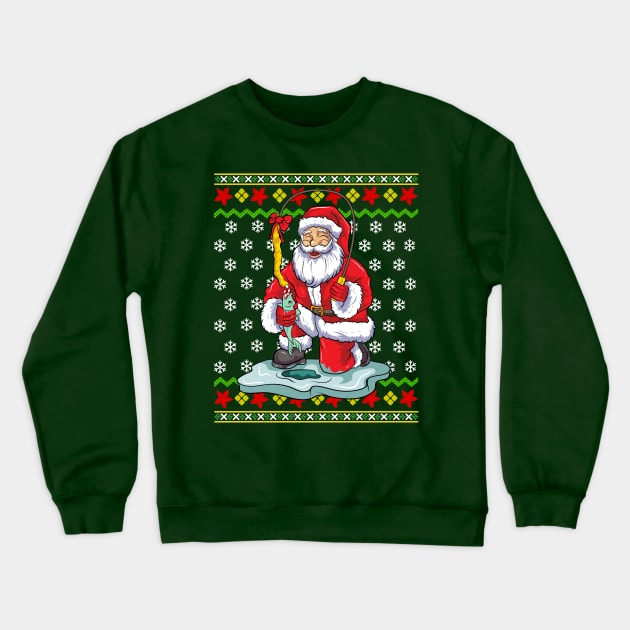 Ice Fishing Santa Claus Fisherman Ugly Christmas Sweater Crewneck Sweatshirt by E